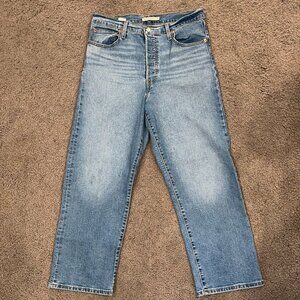 LEVI'S RIBCAGE STRAIGHT ANKLE Waist 32 L 27  Blue Denim Button Fly Jeans - EUC